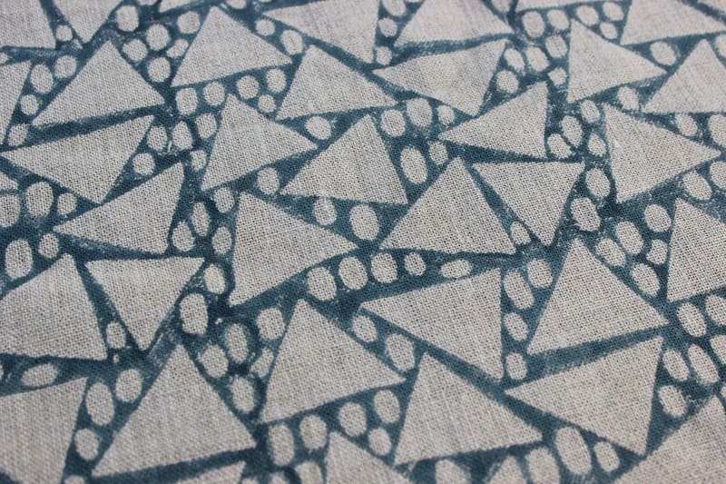 Handmade Block Print Blue Thick Linen Fabric 58"W -Triangle