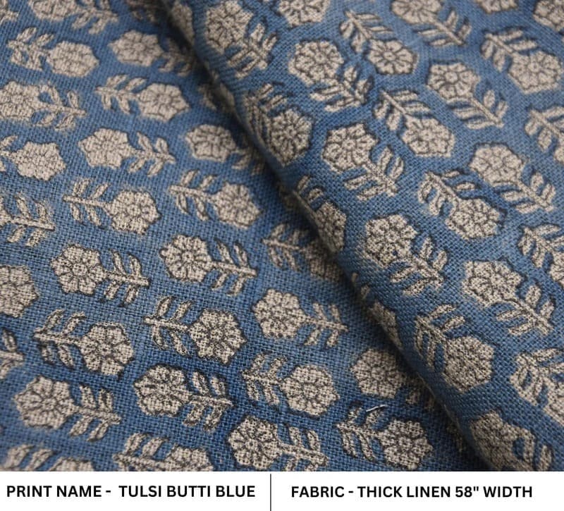 Handmade Block Print Blue Floral Thick Linen Fabric – Tulsi Buti