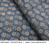 Handmade Block Print Blue Floral Thick Linen Fabric – Tulsi Buti