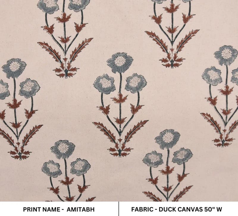 Handcrafted Block Print Brown Duck Canvas 50" Wide Fabric  – Amitabh