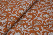 Handcrafted Block Print Rust Brown Floral Duck Canvas Fabric - Saraswati
