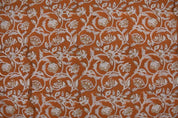 Handcrafted Block Print Rust Brown Floral Duck Canvas Fabric - Saraswati