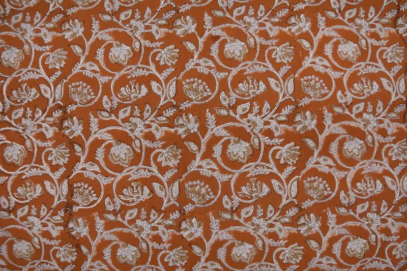 Handcrafted Block Print Rust Brown Floral Duck Canvas Fabric - Saraswati