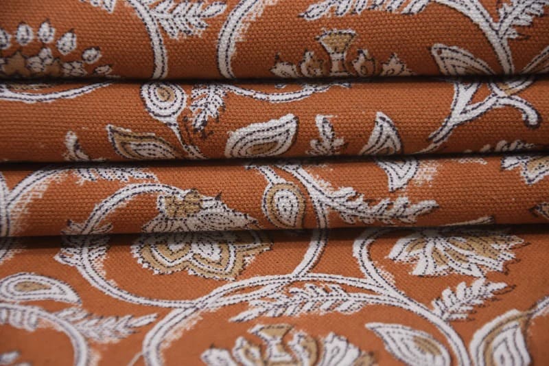 Handcrafted Block Print Rust Brown Floral Duck Canvas Fabric - Saraswati