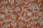 Handcrafted Block Print Rust Brown Floral Duck Canvas Fabric - Saraswati