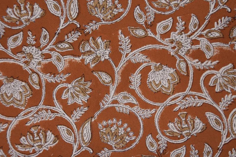 Handcrafted Block Print Rust Brown Floral Duck Canvas Fabric - Saraswati