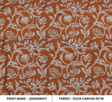 Handcrafted Block Print Rust Brown Floral Duck Canvas Fabric - Saraswati