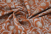 Handcrafted Block Print Rust Brown Floral Duck Canvas Fabric - Saraswati