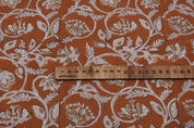Handcrafted Block Print Rust Brown Floral Duck Canvas Fabric - Saraswati