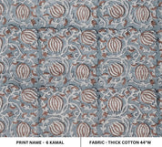 Handmade Block Print Brown Floral Thick Cotton Fabric - 6Kamal