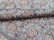 Handmade Block Print Brown Floral Thick Cotton Fabric - 6Kamal
