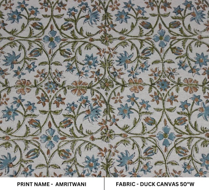 Handcrafted Block Print Duck Linen Fabric For Curtain - Amritwani