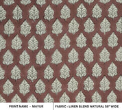 Handcrafted Block Print Floral Linen Fabric Brown Silver - Mayur