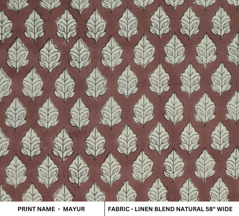 Handcrafted Block Print Floral Linen Fabric Brown Silver - Mayur