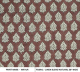 Handcrafted Block Print Floral Linen Fabric Brown Silver - Mayur
