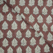 Handcrafted Block Print Floral Linen Fabric Brown Silver - Mayur