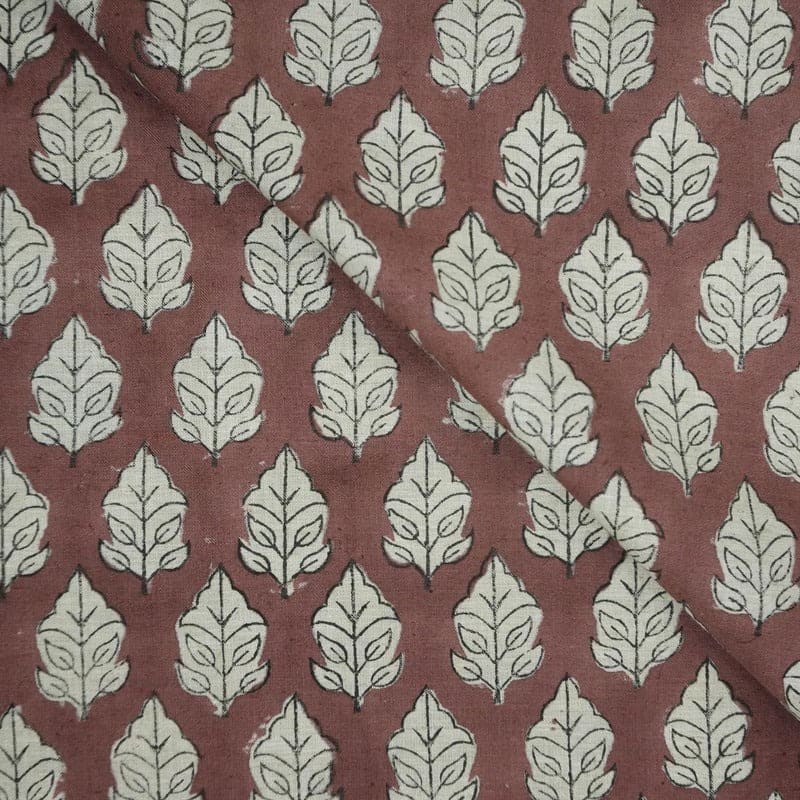Handcrafted Block Print Floral Linen Fabric Brown Silver - Mayur