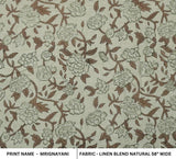 Handcrafted Block Print Floral Linen Fabric for Cushions - Mrignayani