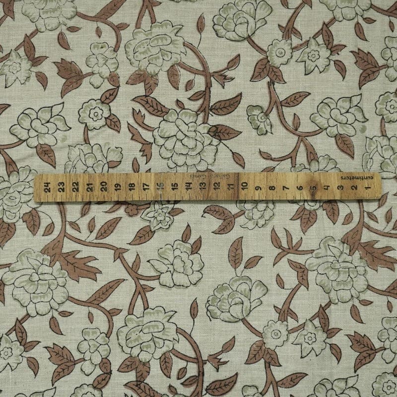Handcrafted Block Print Floral Linen Fabric for Cushions - Mrignayani
