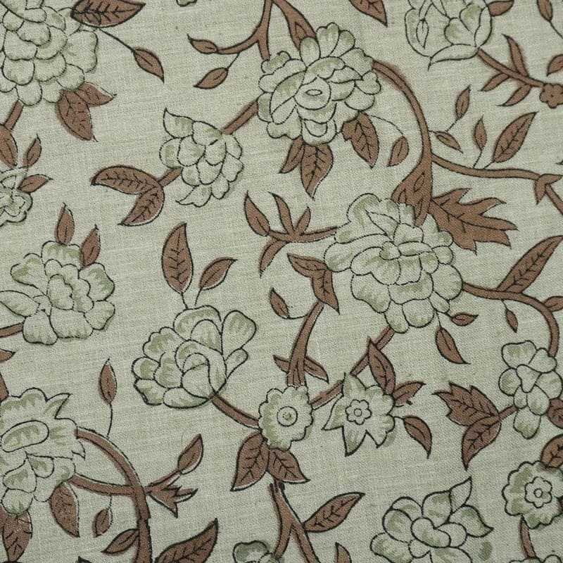 Handcrafted Block Print Floral Linen Fabric for Cushions - Mrignayani