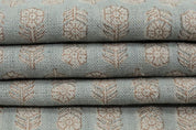 Handcrafted Block Print Gray Thick Linen Pure  Fabric - Tulsi Buti