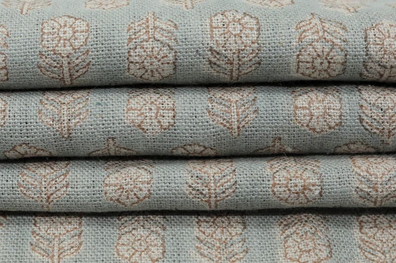 Handcrafted Block Print Gray Thick Linen Pure  Fabric - Tulsi Buti