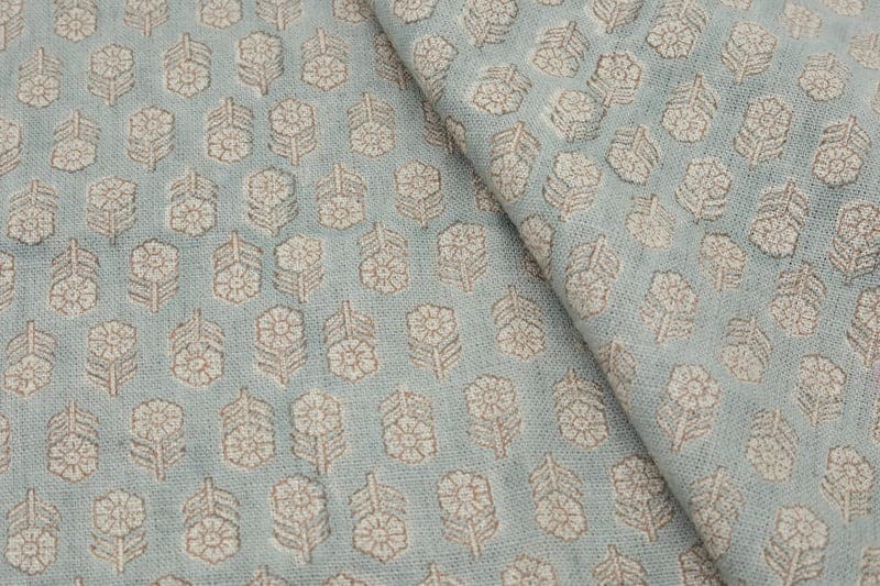 Handcrafted Block Print Gray Thick Linen Pure  Fabric - Tulsi Buti