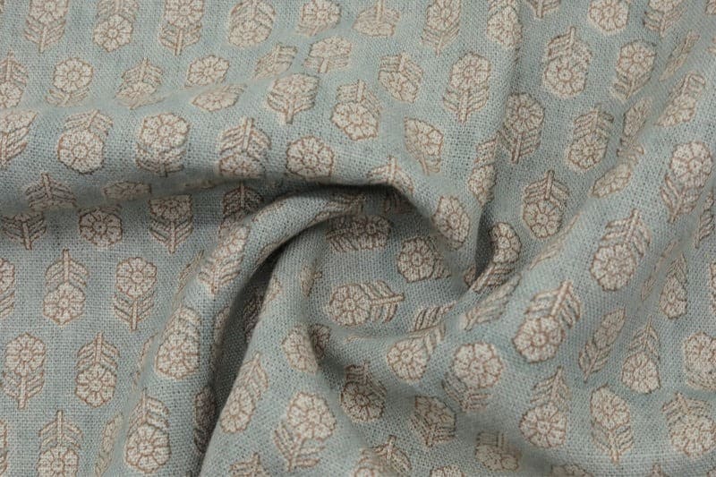 Handcrafted Block Print Gray Thick Linen Pure  Fabric - Tulsi Buti
