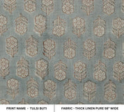 Handcrafted Block Print Gray Thick Linen Pure  Fabric - Tulsi Buti