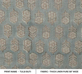Handcrafted Block Print Gray Thick Linen Pure  Fabric - Tulsi Buti