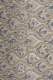 Handcrafted Block Print Green Floral Pure Linen Fabric  – Amarbel