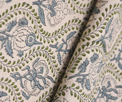 Handcrafted Block Print Green Floral Pure Linen Fabric  – Amarbel