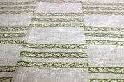 Hand Woven Block Print Green Floral Thick Linen Fabric - Ramsetu