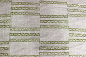 Hand Woven Block Print Green Floral Thick Linen Fabric - Ramsetu