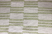 Hand Woven Block Print Green Floral Thick Linen Fabric - Ramsetu