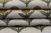 Handcrafted Block Print Mustard & Green Pure Linen - Pukhraj