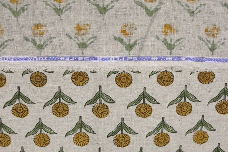 Handcrafted Block Print Mustard & Green Pure Linen - Pukhraj