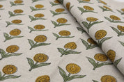Handcrafted Block Print Mustard & Green Pure Linen - Pukhraj