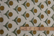 Handcrafted Block Print Mustard & Green Pure Linen - Pukhraj