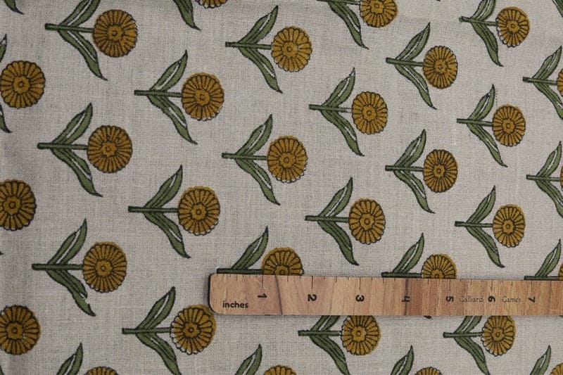 Handcrafted Block Print Mustard & Green Pure Linen - Pukhraj