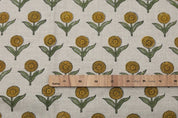 Handcrafted Block Print Mustard & Green Pure Linen - Pukhraj