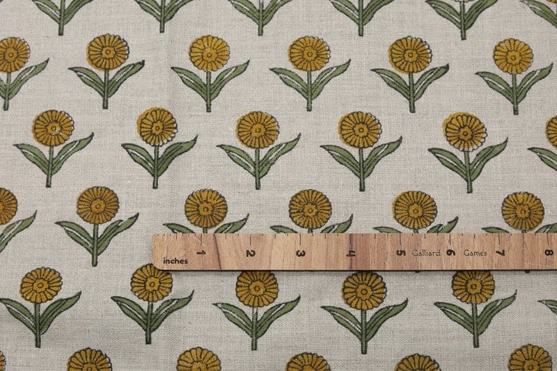 Handcrafted Block Print Mustard & Green Pure Linen - Pukhraj