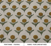 Handcrafted Block Print Mustard & Green Pure Linen - Pukhraj
