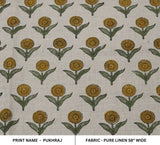 Handcrafted Block Print Mustard & Green Pure Linen - Pukhraj