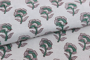 Handcrafted Block Print Green & Pink Linen Fabric - Rohini
