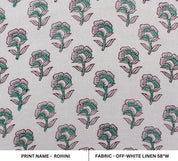 Handcrafted Block Print Green & Pink Linen Fabric - Rohini