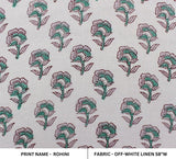 Handcrafted Block Print Green & Pink Linen Fabric - Rohini