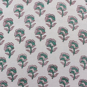 Handcrafted Block Print Green & Pink Linen Fabric - Rohini