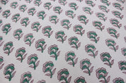 Handcrafted Block Print Green & Pink Linen Fabric - Rohini