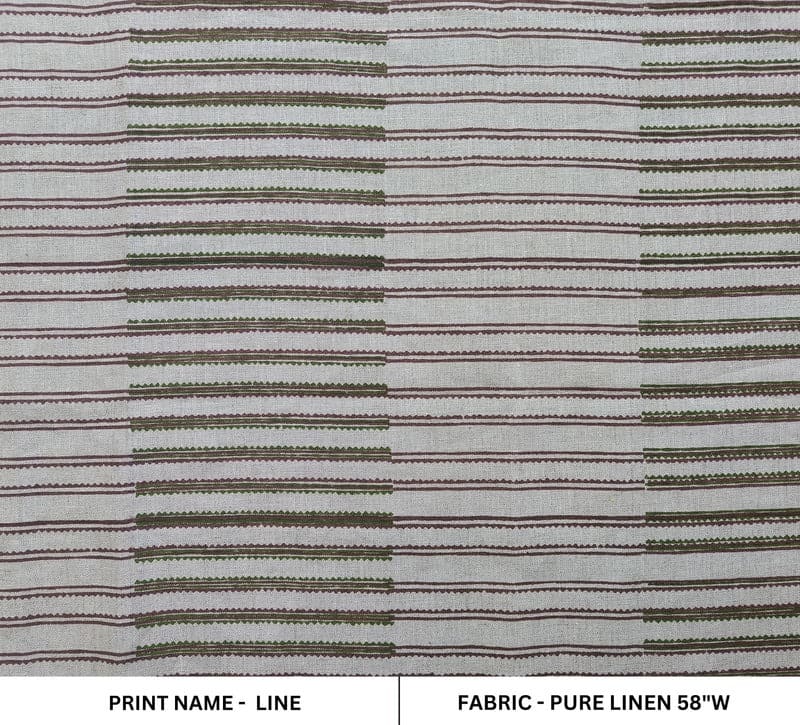 Handmade Block Print Pure Linen Fabric Living Space - LINE